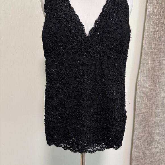 VTG Cache Y2K Babydoll Halter Top M Black Sheer Mesh Beaded Lace Whimsigoth Vamp - Picture 8 of 13